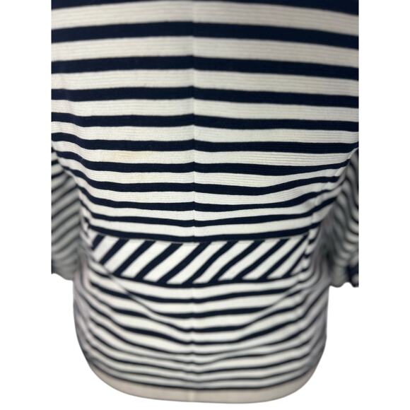 Talbots Navy White Stripe Stretch Knit Blazer Jacket Sz Large Coastal Nautical - Picture 9 of 10